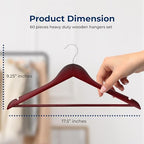 SereneLife 60-Pack Wooden Hangers Cherry Finish – Heavy Duty Suit & Clothes Hangers with Non-Slip Notches, Pants Bar, 360° Swivel Chrome Hook, 10 lb Capacity, Space Saving Closet Organization - Image 2