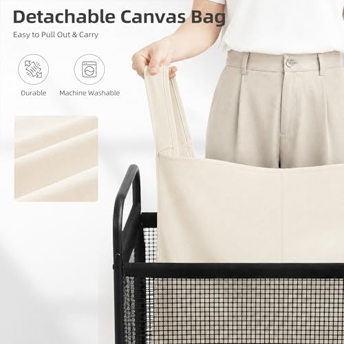 STORAGE MANIAC Rolling Laundry Hamper with Wheels 2-Section Laundry Sorter Rolling Laundrys Basket on Wheels with Removable Bag Clothes Hamper Laundrys Organizer Cart Bathroom Bedroom 100L Beige - Image 4