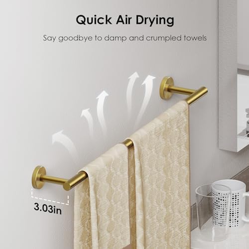 FORIOUS Towel Bar Towel Racks for Bathroom Wall Mounted 24" Brushed Gold - Image 4