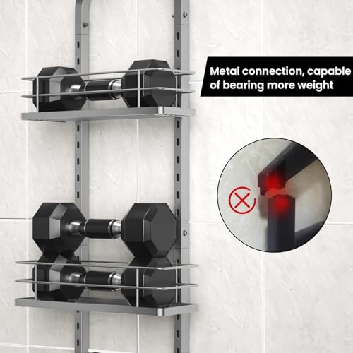 Shower Caddy Hanging (Silver), Adjustable Anti-Swing-Over The Shower Head Caddy, 3 Tier Height Bathroom Storage Organizer Bathroom Shelves Basket Rack Shower Caddies (3Tier) - Image 5