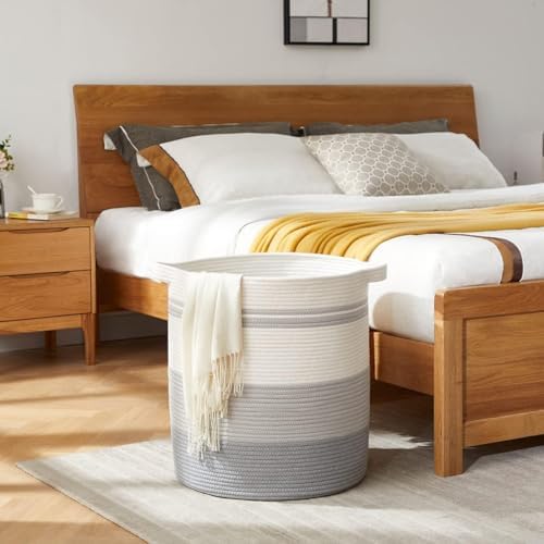 OIAHOMY 80L Laundry Basket Laundry Hamper Nursery Hamper White&Gray - Image 3