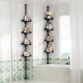 YCIA&DONE 360° Rotating Corner Shower Caddy Tension Pole, 4 Tiers Shower Organizer for Bathroom Shelf Bathtub, Adjustable Standing Shower Rack, Easily Assemble, 34-124 Inch Height, Black by YCIADONE