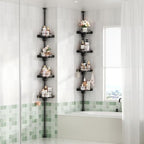 YCIA&DONE 360° Rotating Corner Shower Caddy Tension Pole, 4 Tiers Shower Organizer for Bathroom Shelf Bathtub, Adjustable Standing Shower Rack, Easily Assemble, 34-124 Inch Height, Black by YCIADONE