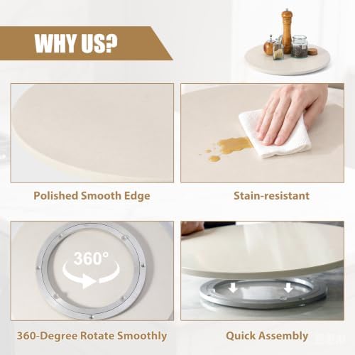 Engineered Marble Lazy Susan, 16” Lazy Susan for Table Top Detachable Turntable Organizer for Cabinet Pantry Kitchen Countertop Fridge Bathroom Makeup Vanity Countertop, Rigel Beige - Image 3