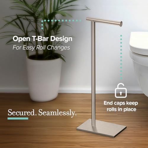 Gatco 1431SN Bathroom Toilet Paper Holder Stand, Freestanding Tissue Roll Holder, Weighted Base, Satin Nickel, 22.25 Inch, Modern Rectangle Base - Image 3