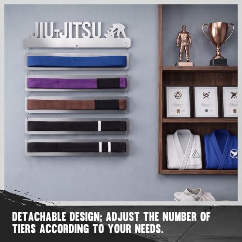 Brazilian Jiu Jitsu Belt Display Rack 8 Tier Stainless Steel BJJ Belts Hanging Holder for Martial Arts Practitioners Wall Mounted Karate Taekwondo Belt Display Case with Mounting Hardware - Image 6