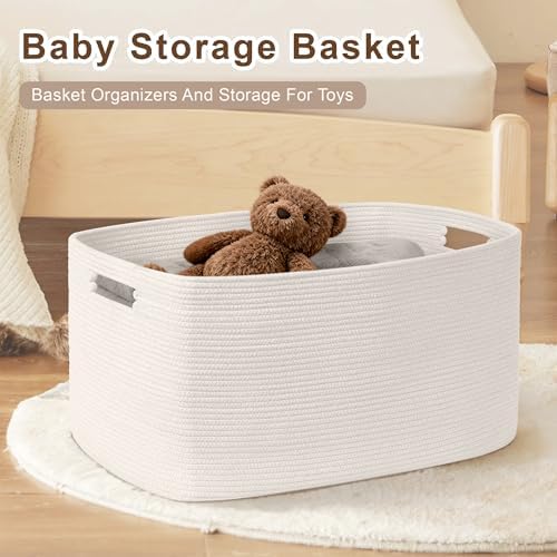 72L Large Woven Laundry Basket Hamper with Handles, White - Image 3