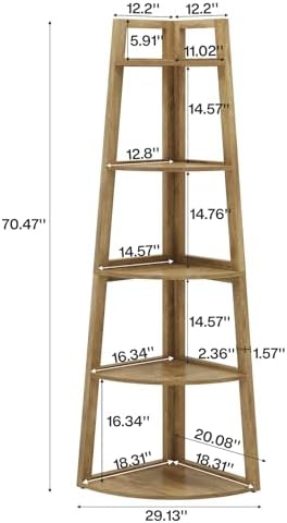 Tribesigns 70 inch Tall Corner Shelf, 5 Tier Modern Corner Bookshelf Bookcase Industrial Corner Ladder Shelf Plant Stand for Living Room, Kitchen, Home Office (Light Brown) - Image 2