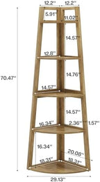 Tribesigns 70 inch Tall Corner Shelf, 5 Tier Modern Corner Bookshelf Bookcase Industrial Corner Ladder Shelf Plant Stand for Living Room, Kitchen, Home Office (Light Brown) - Image 2