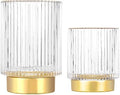 DASITON Makeup Brush holder Organizer,Crystal Cosmetic Makeup Brush Glass Brushes Storage Holder, Vintage Make Up Brush Cup Pen Pencil Holder striped vase(Clear S+L) by DASITON