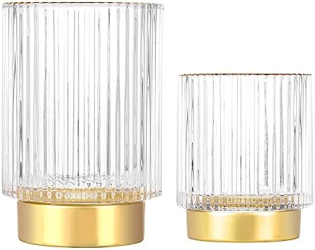 DASITON Makeup Brush holder Organizer,Crystal Cosmetic Makeup Brush Glass Brushes Storage Holder, Vintage Make Up Brush Cup Pen Pencil Holder striped vase(Clear S+L) by DASITON