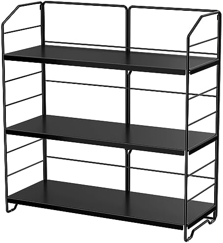 BOIVSHI Bathroom Countertop Organizer, 3-Tier Bathroom Counter Organizer, 8-Levels Height Adjustable, Bathroom Organizer for Kitchen, Pantry, Livingroom, Offices Storage, Metal Black by BOIVSHI