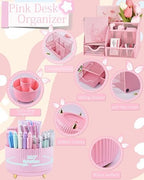 Pink Desk Accessories and Organizers with Desk Organizer and 360°Rotating Pen Holder stapler Pen and a Lot of Office Pink Office Supplies Beautifully Presented in a Gift Box - Image 2