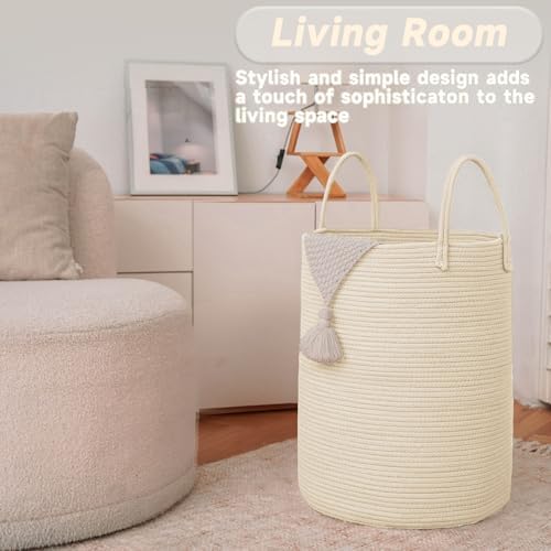 JMvicyroam 100L Cotton Rope Laundry Basket Hamper, Beige - Image 3