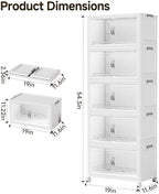 Hanyi 175 QT Stackable Storage Bins with Lids, 5 Tier Collapsible Plastic Storage Cabinet with Magnetic Doors, Removable Top Lid, Locking Wheels, Closet Organizer for Bedroom, Pantry, Office - Image 2