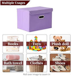 STOREONE Fabric Storage Cube Bins Foldable Organizer Container Collapsible Basket with Lids and Metal Handles, for Home, Bedroom, Closet 3 Pcs (multicolour-purple) - Image 3