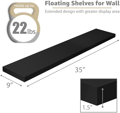 Sorbus Floating Shelves for Wall Storage (35 Inch, 2 Pack, Black) - Image 3