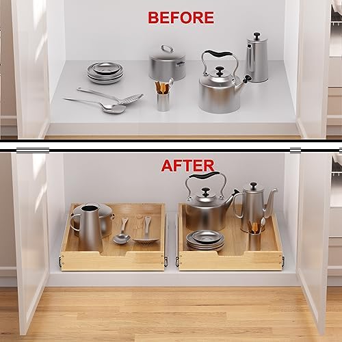 Sikarou Wood Pull Out Cabinet Organizer 14" W x 21" D, Heavy-Duty Sliding Drawers for Inside Cabinets Storage and Organization for Kitchen, Pantry, Bathroom - Image 6