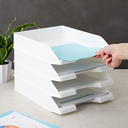 Stockroom Plus Rectangular Letter Trays - Paper Trays for Classroom - Desktop Paper Organizer & File Holder - Document Organizer for Desk Storage - Pack of 4, White, 10 x 13.5 x 2.5 in - Image 4