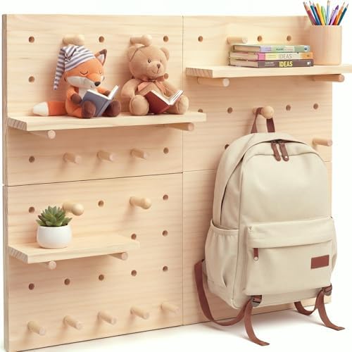Gerrii 4 Pack Wood Pegboard Wall Organizer for Classroom 11.81 x 15.75 Inches Wooden Peg Board with Racks Hooks Modular Pegboard Organizer System for Teacher Supplies Student Work Display Office Craft by Gerrii