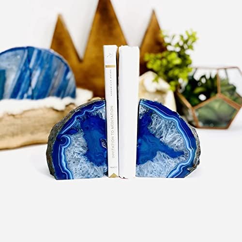AMOYSTONE Blue Agate Bookends Small Stone Book Ends for Desk Decor - Image 6