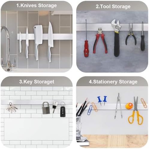 24 Inch Magnetic Knife Strip, Premium Stainless Steel Wall Mounted Kitchen Knives Bar,Space-Saving Powerful No Drilling Magnetic Knife Rack for Home Kitchen Utensil Holder & Tool Holder - Image 3