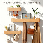 Coat Rack Wall Mount with Shelf Entryway Shelf Modern Key Holder Hanger Wall Shelves with Hidden Hooks for Hanging Towels Coats Hats Bags for Hallway Bathroom Bedroom(Wavy Oak, 5 Hooks) - Image 3