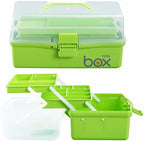 Kinsorcai 2PCS 12'' Three-Layer Clear Plastic Storage Box/Tool Box, Multipurpose Organizer and Portable Handled Storage Case for Art Craft and Cosmetic (Green) - Image 3