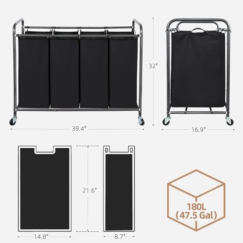 STORAGE MANIAC 3 Section Laundry Sorter, Laundry Hamper with Wheels, Black - Image 3
