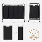 STORAGE MANIAC 3 Section Laundry Sorter, Laundry Hamper with Wheels, Black - Image 3