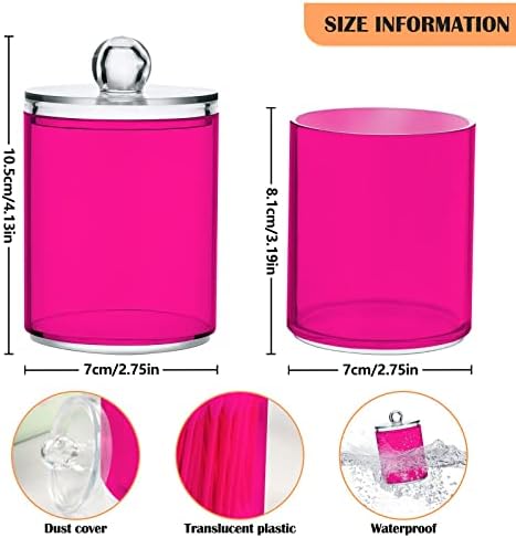 SHJI Deep Pink Qtip Holder Organizer Dispenser Cotton Swabs Cans Plastic Jars with Lid Set 4 Pack Bathroom Storage Canister for Cotton Ball Floss Cotton Pads - Image 3