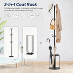 Coat Rack Freestanding, Black Coat Rack with Umbrella Holder, standing hat rack umbrella stand for entryway, coat hanger stand with 12 Hooks, office coat tree for Hat, Umbrella, jacket, Bag, Clothes - Image 2