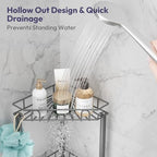 SWTYMIKI Standing Shower Caddy Corner - 3‑Tier Stainless Steel Shower Organizer Shelf with 12 Hooks and Adhesive Pads, Rustproof Corner Shelves Stand Rack for Bathroom Shower Room, Gray - Image 3
