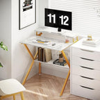 ODK 27.5 Inch Small Desk with Storage & Monitor Stand, White Marble - Image 6