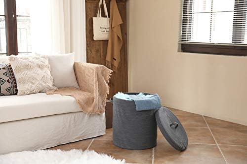 16x18 Inch Extra Large Round Cotton Rope Storage Basket with Lid, Decorative Woven Bin with Cover for Living Room Bedroom Closet, Dark Grey - Image 4