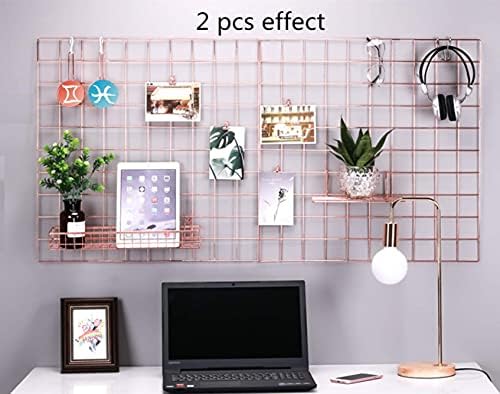 Multifunction Electroplated Bling Metal Mesh Grid Panel, Wall Photo Artwork Display and Organizer for College Dorm Living Room, Pack of 1 Pcs, 23.6" x 23.6", Rose Gold - Image 4