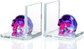 Glass Skull Book Ends for Shelves with Black and Purple Crystal Skulls by Ornalrist