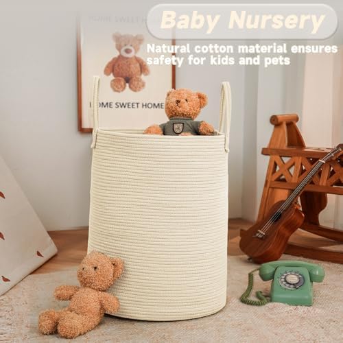 JMvicyroam 80L Cotton Rope Laundry Basket Hamper, Beige - Image 2