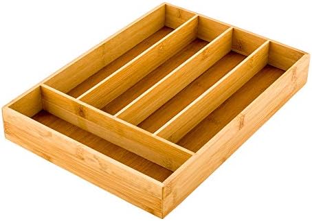 Restaurantware-13 x 10 x 1.9 Inch Silverware Tray, 1 Durable Cutlery Tray - 5 Compartments, Shatterproof, Natural Bamboo Utensil Tray, Chip-Resistant, For Knives, Forks, And Spoons - Image 2