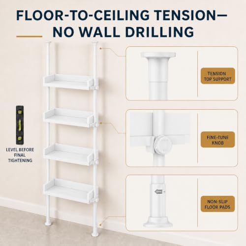 ALLZONE Tension Over The Toilet Storage Cabinet, No-Drill, Fits 92-116 in. - Image 4
