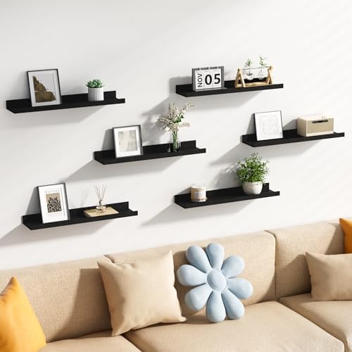 upsimples Floating Shelves for Wall Decor and Storage, Black, 6Pcs 23.6'' - Image 2