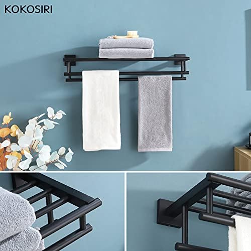KOKOSIRI Bath Towel Rack with Double Towel Bars Bathroom Towel Shelf 24 Inch Towel Holder Wall Mounted Stainless Steel, Matte Black, B6005BK-L24 - Image 3