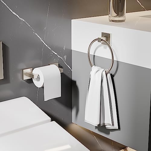 RUACQ Brushed Nickel Toilet Paper Holder & Towel Ring, Bathroom Accessories - Image 3