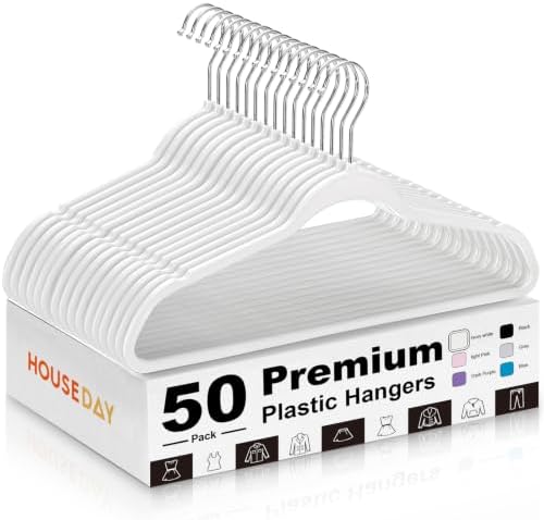 HOUSE DAY Ivory Plastic Hangers 50 Pack - Ultra-Thin Heavy Duty Non-Velvet by HOUSEDAY