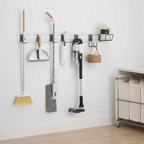 TRINITY 9-Piece Heavy Duty Wall Track Storage System, Wall Mount Utility Rack Organization Kit for Garage, Shed, Pantry, Garden Tools, with 2 PVC 28" Panels & 7 Hooks, Up To 150 Lbs Per Panel, White - Image 3
