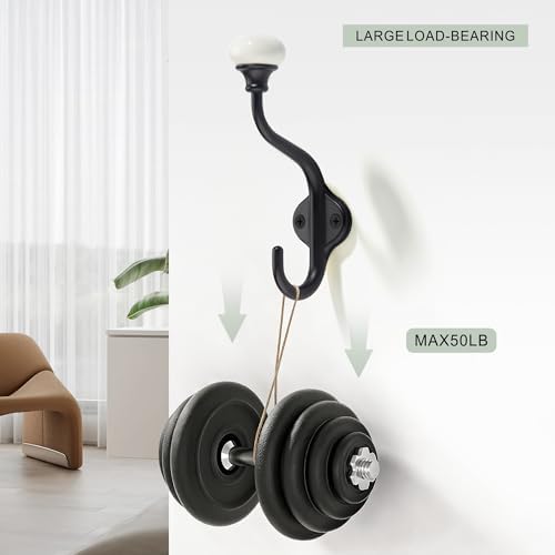 TUNNY Coat Hooks - 5 Pack Matte Black Towel Hooks Robe Hooks Decorative Wall Hooks for Bathroom Bedroom Kitchen Towel Robe Clothes Cabinet Closet Bathroom Hardware - Image 2