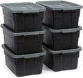 Rubbermaid 6-Pack Heavy Duty Durable 3 GAL Totes for Storage with Snap Lids and Handles, Plastic Storage Bins Stackable Black Gray for Home and Garage (3 GAL - 6 Pack Solid Black and Grey) by Rubbermaid