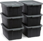 Rubbermaid 6-Pack Heavy Duty Durable 3 GAL Totes for Storage with Snap Lids and Handles, Plastic Storage Bins Stackable Black Gray for Home and Garage (3 GAL - 6 Pack Solid Black and Grey) by Rubbermaid