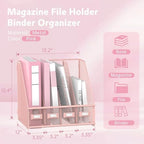 4-Compartment Magazine File Holder and File Organizer for Desk, Pink - Image 3