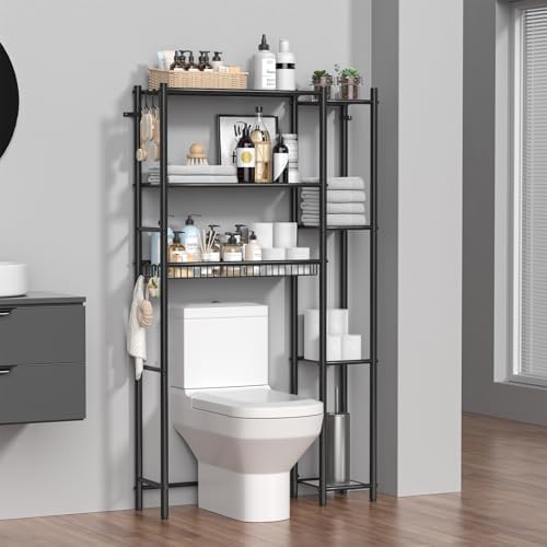Hodonas Over The Toilet Storage Shelf - Bathroom Organizer Rack with 7-Tier Shelves, Adjustable Metal Shelf Above Toilet for Storage, Freestanding Bathroom Space Saver, Black - Image 2